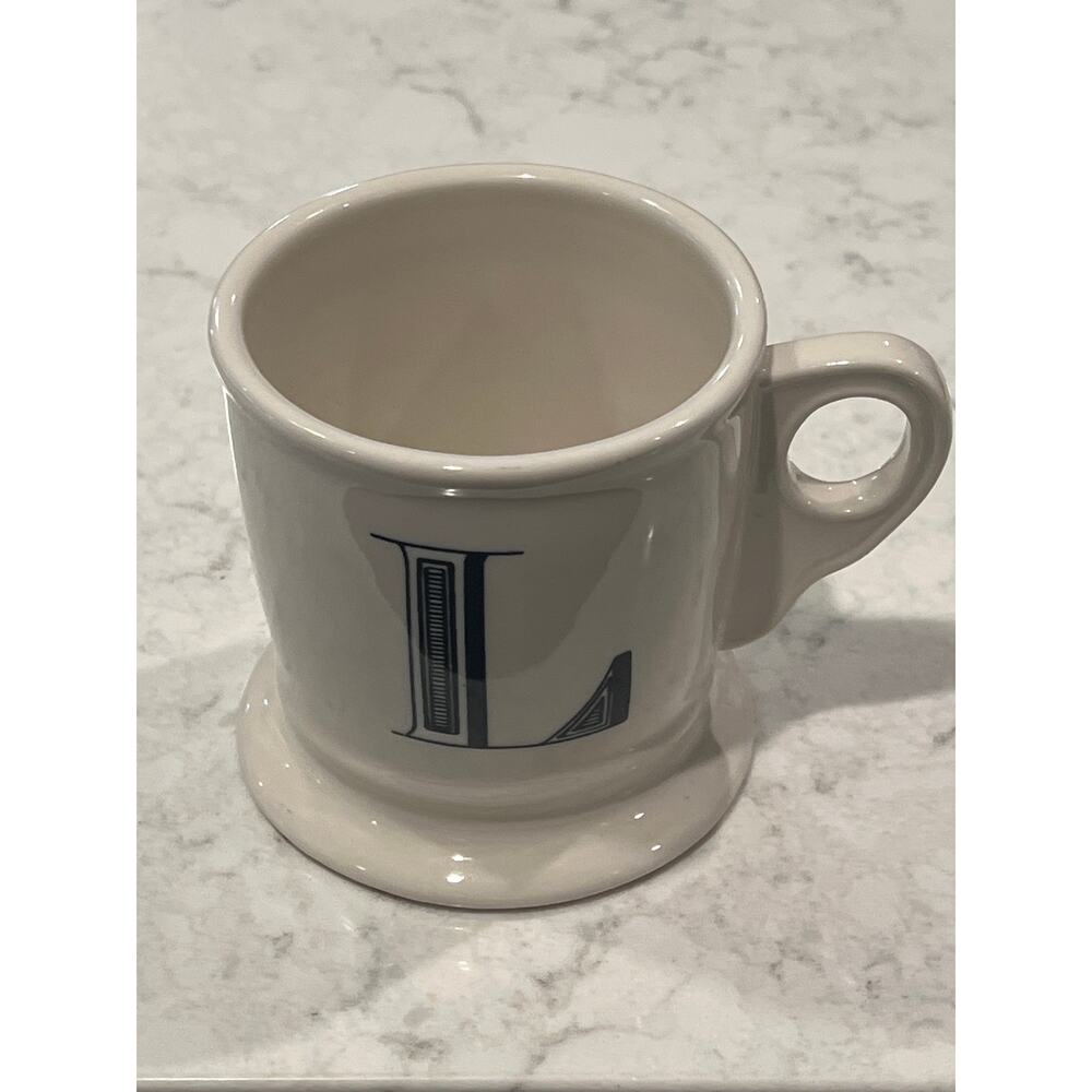 Anthropologie Monogram Initial L‎ Ceramic Shaving Mug with Handle White
